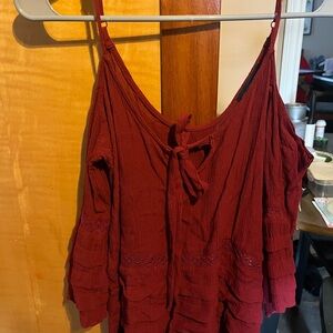 American Eagle Outfitters Maroon Off-Shoulder Blouse